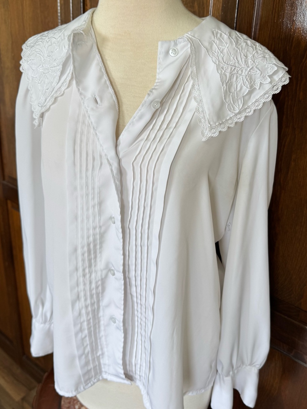 Vintage Lace Statement Collar Pintuck Blouse Cottagecore Coquette Medium